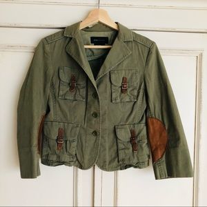 BCBG Army Green Safari Jacket w/ Elbow Patches